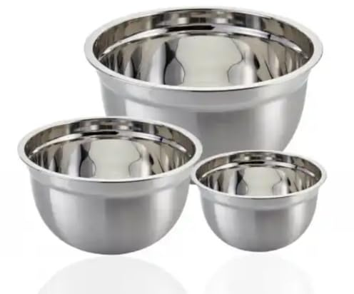CafeTEq Mixing Bowls Set of 3 Professional Stainless Steel German - 1.5, 2.5, and 4 Litre Capacities - Ideal for Mixing, Chilling, and Serving - Stackable for Easy Storage