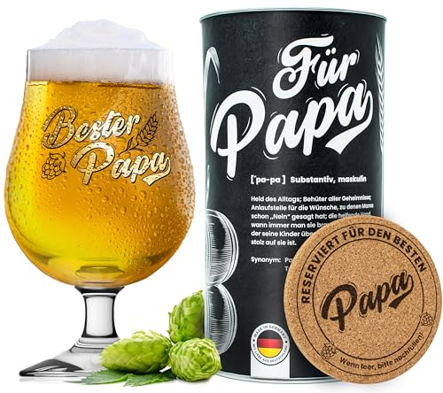 getbrave Bierglas | Bester Papa (0,3l) in Geschenkbox mit Untersetzer | Echtgold | Das Geschenk zum Vatertag | Weihnachten | Geburtstagsgeschenk | Pokalglas