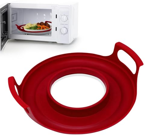 Organizador para microondas con asas, soporte para platos para microondas, bandeja para platos de microondas, soporte para cuenco caliente, bandeja de microondas resistente al calor, accesorios de