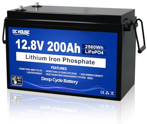 Batterie DCHOUSE 12V 200Ah LiFePO4, BMS 200A amélioré, protection basse température, batterie au lithium à cycle profond de 4000 cycles, parfaite pour les camping-cars, les systèmes solaires
