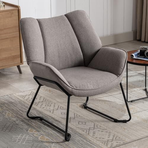 Ya-Home Sessel Wohnzimmer Loungesessel modern Lesesessel gepolstert Ohrensessel mit Metallbeinen für Schlafzimmer/Wohnzimmer, Leinen, Grau