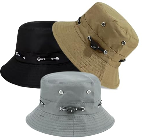 SAIIURV 3 Piezas Sombreros de Cubo Unisex, Sombreros de Sol de ala Ancha Sombrero de Pescador Gorra de Cubo para Mujeres Hombres, Gorra de Senderismo al Aire Libre Gorra de Camping Gorra de Pesca