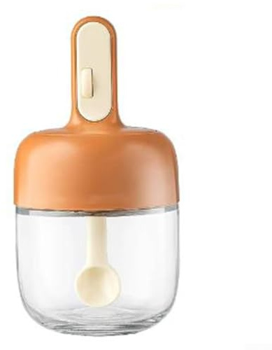 Whychstore Elegante barattolo per spezie in vetro con cucchiaio, per conservare condimenti organizzati e senza umidità (arancione)