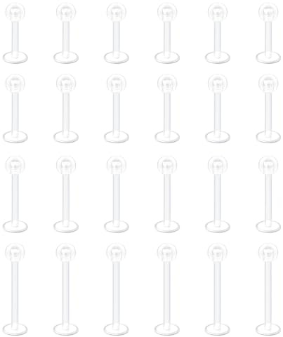 WeddHuis 24pz Piercing Labret in Plastica Flessibile per Labbro, Monroe e Helix (6mm, 8mm, 10mm, 12mm)