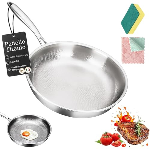 Padella Titanio Puro, Padella in Titanio Non Rivestita, 20/24/26/28/30 cm Titanium Pro, Padellas Multiuso Premium in Titanium Non Rivestita per Cucina e Uso Quotidiano (Coperchio non Incluso, 30 cm)