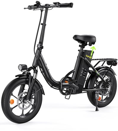 Finbike 16 Zoll E Bike Klapprad, 250W Motor mit Max 60KM PAS Reichweite & 25KM/H EBike, 374.4Wh Akku Elektrofahrräder Step-Thru Commuter E Klapprad für Damen und Herren
