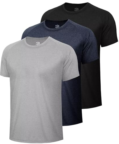 BOOJO 3 Pack Gym Tops Men UK Mens Running T Shirts Fit Quick Dry for Sports | Breathable and Lightweight Workout Crew Neck Tshirts,Moisture Wicking Short Sleeve Tee Shirt for Athletic Training Wear