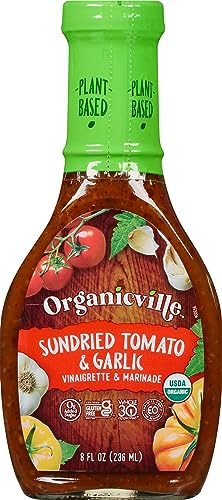 Organicville Sundried Tomato & Garlic Vinaigrette - Plant Based Salad Dressings, Keto Friendly, Gluten Free, Vegan, Non-GMO, 0g Added Sugar, Paleo, Made with Organic Sun Dried Tomatoes - 8 Oz, 6-Pack
