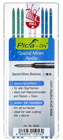 Pica 4040 Dry Tieflochmarker Ersatzminen-Set permanent blau/weiß/grün wasser-strahlfest ,, 8 Stück (1er Pack)