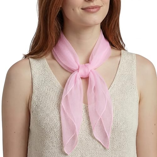 Basic Sense Square Chiffon Scarf Bandana for Women, Head Scarf Hair Wrap | Crisp organza-feel chiffon holds its shape when tied. Bandana, head scarf, neck scarf or hair wrap. Sheer 63x63cm