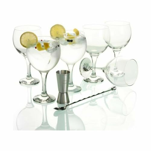LAV - Set Gin Tonic con 6 Copas de Balón, 1 Vaso Dosificador, 1 Cuchara Mezcladora y Recetario