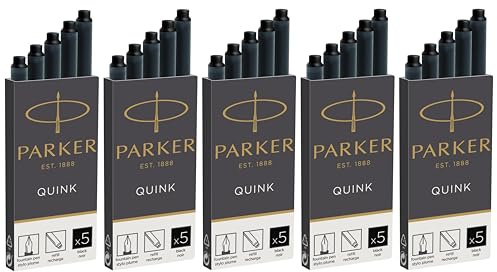 Parker Long Black Ink Cartridges For Fountain Pens - Pack of 25