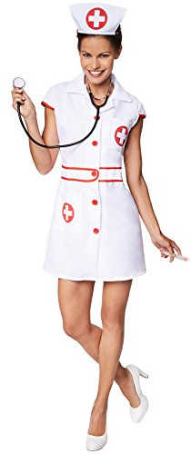 TecTake Costume d’infirmière Sexy pour Femme | Robe Courte et Sexy | avec Une Fermeture éclair continu sur Le Devant | Y Compris Serre-tête (L | no. 301505)