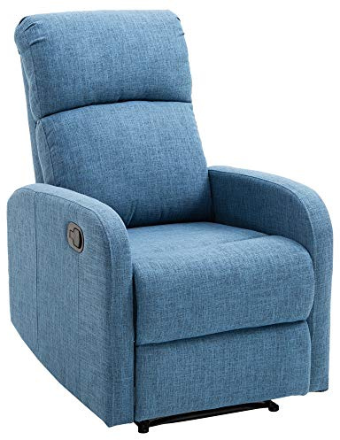 HOMCOM Poltrona Relax Reclinabile Manuale 168° con Poggiapiedi Blu | Portata 125kg, Tessuto di Lino, 67x83x107cm