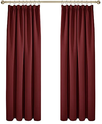 Deconovo Room Darkening Pencil Pleat Curtains Thermal Insulated Energy Efficiency Blackout Curtains for Living Room 52 x 84 Inch Red Set of 2