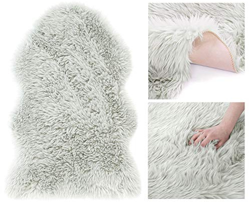 AmeliaHome Alfombra de Piel de Cordero Artificial Dokka de Acero 75 x 150 cm