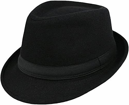 Korhleoh Enfants - Eltro-Fedora-Trilby-Cappello-Gangster-Bambino Panama Derby Manhattan Chapeau Cubano Jazz-cap, Noir , 2-6 ans