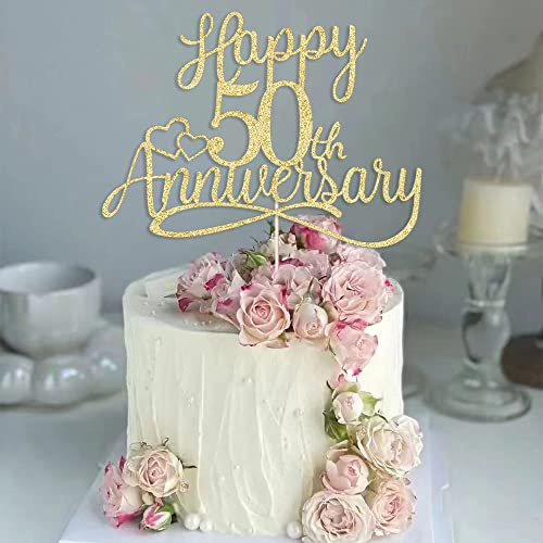 Sleyberoy Gold Glitter Happy 50th Anniversary Cake Topper