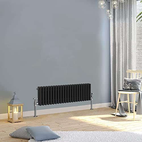 WarmeHaus 300x1012mm Horizontal Traditional Triple Column Black Cast Iron Style Radiator Central Heating