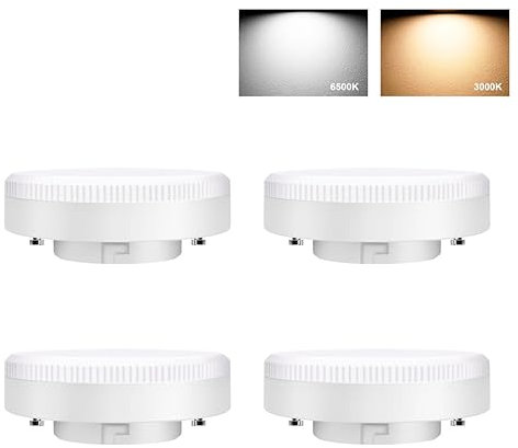 EXTRASTAR Ampoule LED GX53 9W 6500K, Remplace une Lampe Halogène 61W, Spot Encastrable LED GX53 pour éclairage d'armoire, 120°, 820LM, AC 220V, Non-Dimmable, Blanc Chaud, Lot de 4