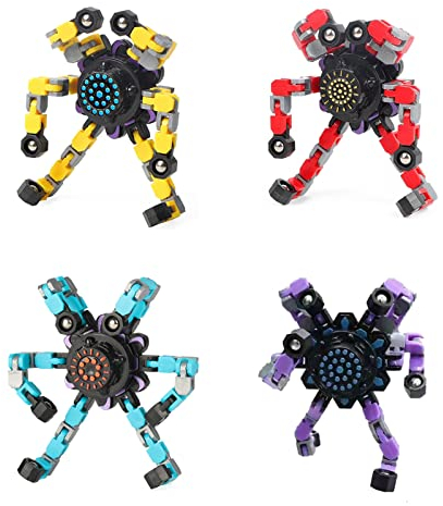 BSITSSS 4 Unités Fidget Spinner, Robot Hand Spinner Jouet Anti-Stress, Fidget Spinners Transformable Créatif, Handspinner Jouets Sensoriels Fidget pour Enfants, Adultes, Tous âges