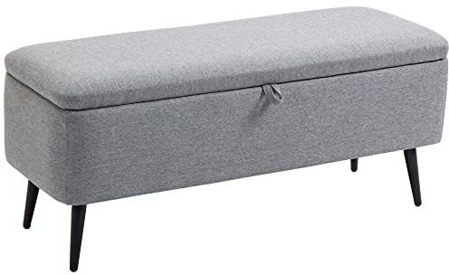 HOMCOM Banc de Rangement, Bout de lit, Coffre de Rangement en Tissu avec Pieds en Acier Noir, 101 x 38,5 x 44,5 cm, Gris