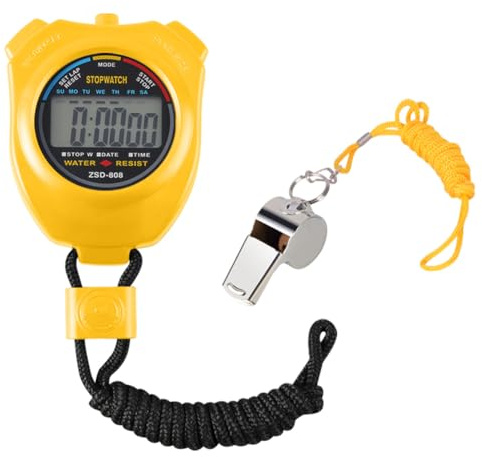 Vicloon Digital Cronómetro con Silbato de Acero Inoxidable - LCD Deporte Cronómetro para Fútbol,Baloncesto,Correr,Natación,Fitness y Más （Amarillo）