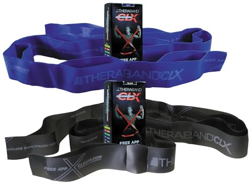 THERABAND CLX Resistance Band 2-Pack, Extra Heavy & Special Heavy Workout Bands with Loops, 5′ Non-Latex Exercise Bands for Home, Gym, Travel, Full-Body Training, Blue & Black