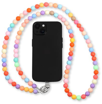 GD GOOD.designs Catena per cellulare con perline colorate (pastello) - Cinghia universale con patch per ogni custodia per cellulare | Cinghia per cellulare da indossare (lunghezza 130 cm)