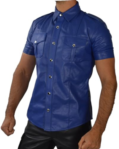 awanstar lederhemd blau Slimfit,original Leder Hemd,Leather Shirt (DE/NL/SE/PL, Alphanumerisch, M, Regular, Regular, Blau)