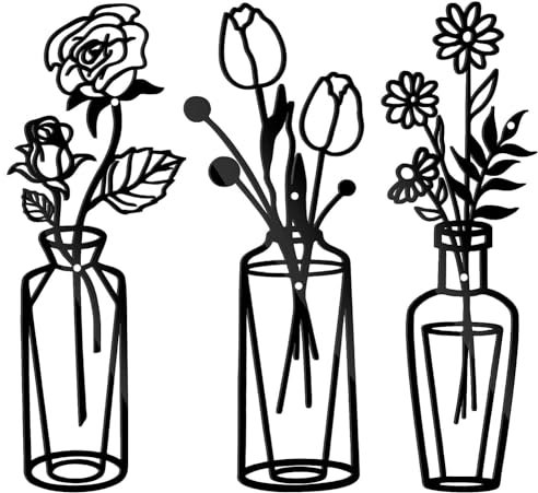 3 Pieces Metal Flower Wal Art Decoration - Black Wire Art, Black Metal Wall Art for Kitchen, Living Room, Bathroom, Bedroom, Patio, Balcony