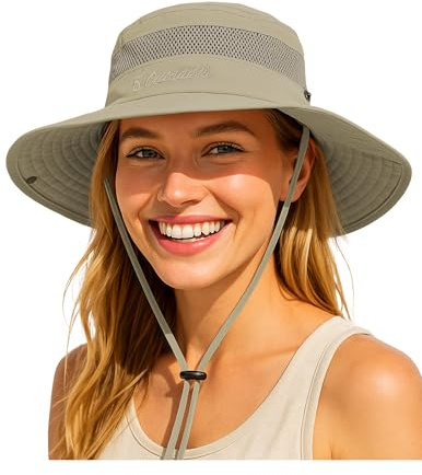 PONCEAU Women Sun hat - Summer Hat Wide Brim UV Protection Breathable Women Men Boonie Unisex hat for Fishing Safari Hiking Beach Gardening Outdoor Activities