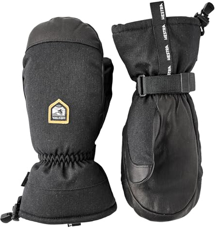 Hestra Unisex CZone Mountain Mitt, Waterproof, Windproof Leather Alpine Ski Mittens for Men & Women - Black - 8
