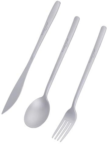 iBasingo Camping Titan Besteck Set Outdoor Langer Griff Löffel Gabel Messer Utility Metall Geschirr Täglich Verwendet Reiseutensilien Ti1055T