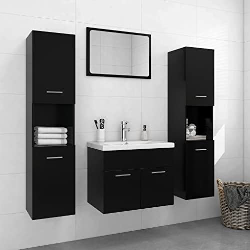 Homgoday Juego de Muebles de baño Madera de ingeniería Negro Mueble baño con Lavabo Mueble baño Mueble Lavabo Muebles de baño Lavabo sobre encimera