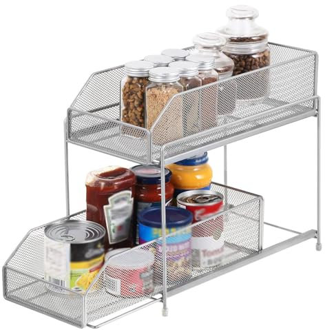 Organizzatore sotto il lavandino a 2 livelli con doppio cassetto scorrevole estraibile per mobili da cucina e bagno
