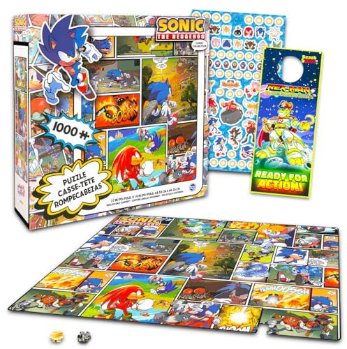Sonic the Hedgehog Puzzle Set - Bundle with 1000 Pc Sonic Jigsaw Puzzle Plus Stickers, More | Sonic the Hedgehog Puzzles for Teens, Adults