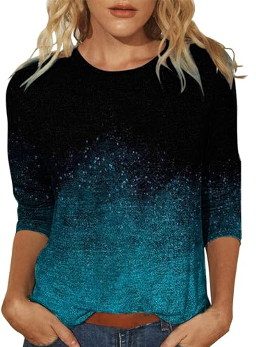 Cocila T Shirts da Donna Primavera/Estate con Scollo Rotondo E Stampa Floreale Ampia Casual A Maniche 3/4 Neonato Completo Camicia Verde Smeraldo Camicia Donna Estiva Rossa Maglietta Corta