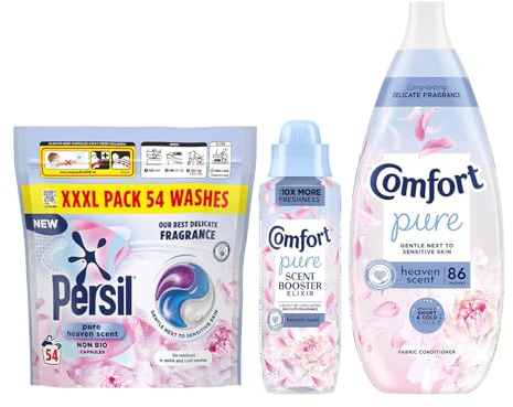 Pure Heaven Scent Mega Laundry Care Bundle – Fabric Conditioner (86 Wash), Scent Booster Elixir (460ml), Persil Capsules(54 Wash), Long-Lasting Fragrance, Gentle & Fresh Laundry Care