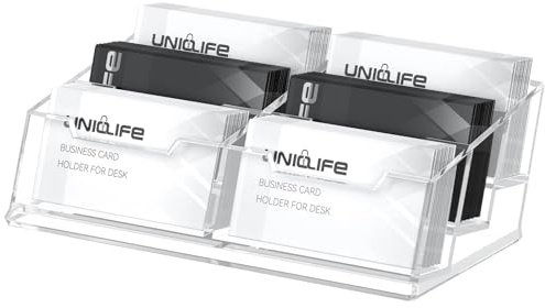 Uniclife Porte-Cartes de Visite en Acrylique Transparent 6 Emplacements, Support de Bureau pour Hommes et Femmes, Organisateur 360 Cartes pour Bureau Domicile et Exposition