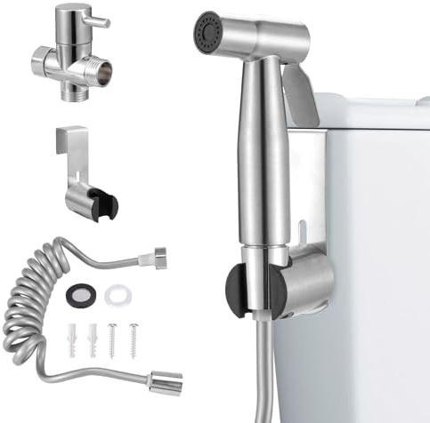 Ideal Swan Handheld Bidet Sprayer – Stainless Steel Bidet Shower Spray Set, Muslim Shower for Toilet, Douche Spray Kit Bidet Attachment with 1.5m Spring Hose, Personal Hygiene Cloth Diaper Cleaning