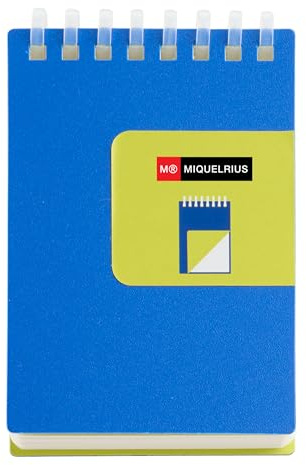 Miquelrius - Bloc A7 Liso, 80 Hojas, Espiral Superior, Bright, Azul | Papel Marfil 80 g/m², Cubierta Flexible de Polipropileno Bicolor, Espiral de Silicona, 75 x 105 mm, Para Notas y Listas