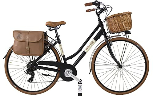 Dolce Vita By Canellini Bicicletta da città Vintage Oldstyle alluminio donna con borse e cesto (Nero, M)