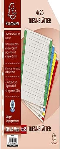 Exacompta 381403B Trennblätter (Kraftkarton, 230g, 6 fach Lochung, Organisationsdruck, DIN A4) 100er Pack, rot