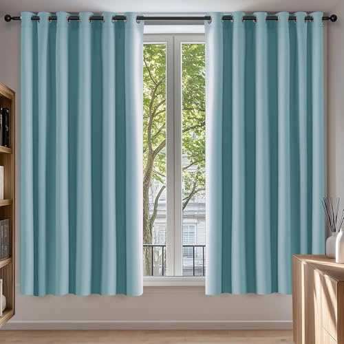 Deconovo Thermal Insulated Eyelet Blackout Curtains for Bedroom 90 x 54 Inch Sky Blue 2 Panels