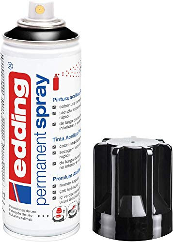edding 5200 spray permanente - nero lucido - 200 ml - premium vernice acrilica per dipingere e decorare vetro, metallo, legno, ceramica, plastica, tela - smalto acrilico, vernice spray
