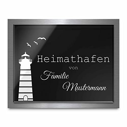Premium Türschild aus Hochglanz Acrylglas und V2A Edelstahl | Namensschilder mit Gravur und Motiven Familienschild Türschilder für die Haustür mit Namen selbstklebend oder mit Bolzen 20x16 cm