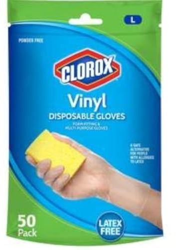 Clorox Disposable Vinyl Gloves, 50 Count, 25 Pairs