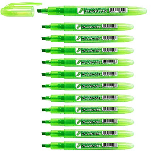 CROWN H-500 Highlighter Pens Chisel Tip Slim Highlighters - Pack Of 12 - With Bright Fluorescent Ink - Green