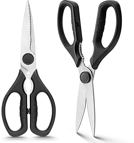 Set di forbici da cucina multifunzione da 2 pezzi, resistenti per alimenti, per pollo, carne, verdure, pesce, erbe, pollame, in acciaio inox, con comoda maniglia, set di forbici - nero